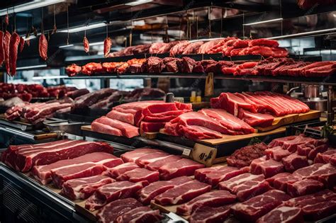 Premium Photo | Butcher shop with variety of meat display