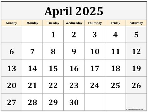 April Printable Calendar 2025 Free