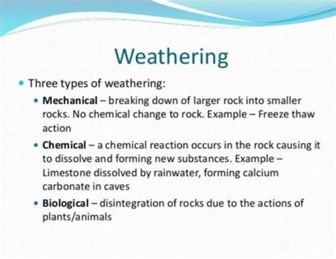 a) Differentiate between physical, chemical, and biological weathering ...