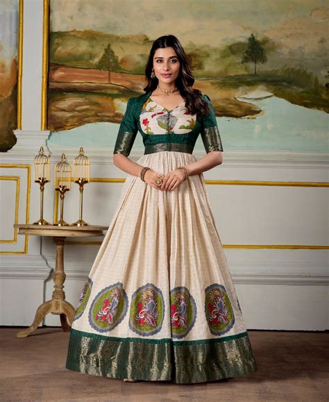 Buy Radiant Dola Silk Kalamkari Printed Gown With Koti - Indian ...