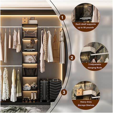 LOVMOR 17 inch Wood Closet Organizer Starter Kit Tower with 3 Hang Rods ...