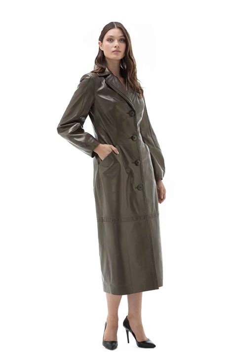 Women's 100 % Real Bronze Leather Trench Full Length Coat