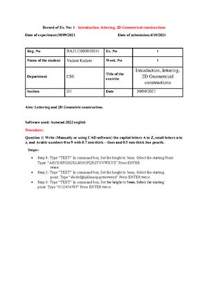 21MES102L Graphics and Design ODD Semester 2: Exercises on Conic ...
