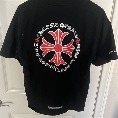 black and red chrome hearts tee medium but fits like... - Depop