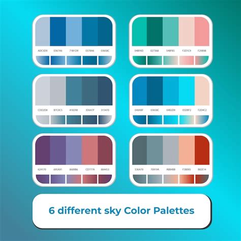 6 diverse tavolozze dei colori del cielo con sfumatura di colore ...