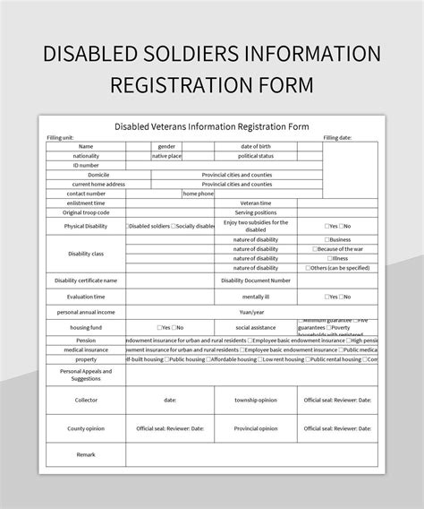 Disabled Soldiers Information Registration Form Excel Template And ...