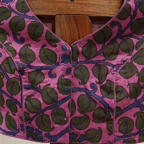 Pink Chanderi Cotton Readymade Blouse With Kalamkari Motifs - Desically ...