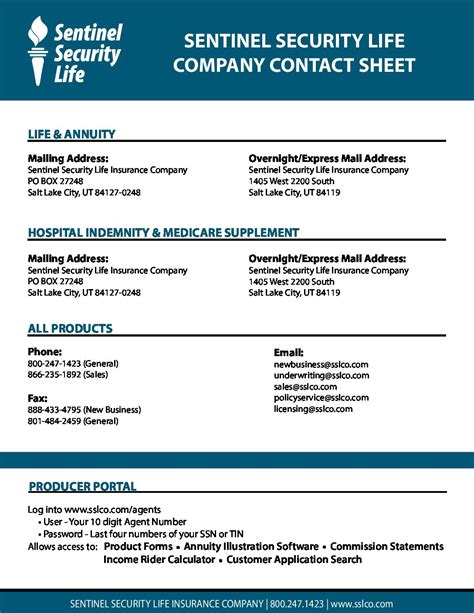 Sentinel Security Life Contact Directory | AmeriLife Marketing Group