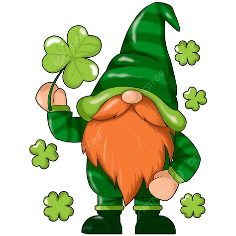 Hand Drawn St Patrick Day Gnomes Holding Clover Leaf, Gnome, Clover ...