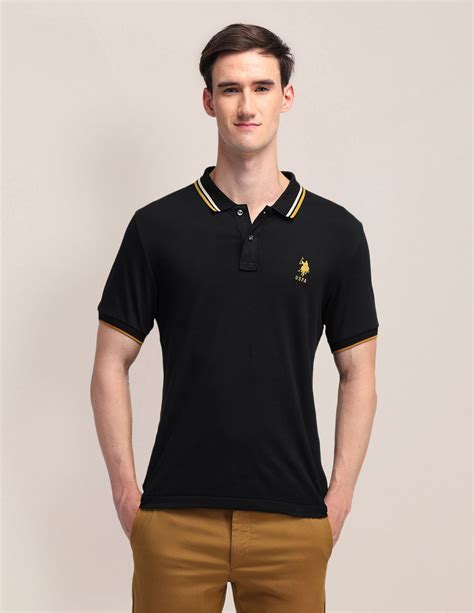 Buy Men Pure Cotton Solid Slim Fit Polo Shirt Black|U.S. Polo Assn ...