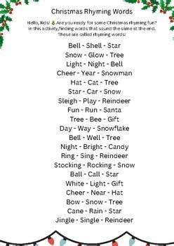 Christmas Rhyming Words by classroomcollect | TPT