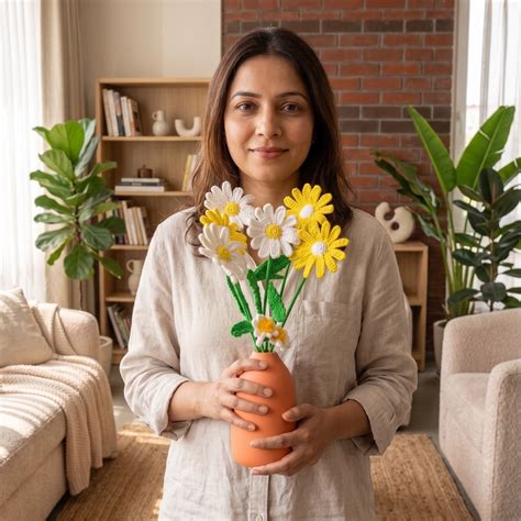 Crochet Daisy Guldasta - Ceramic Flower Vase Pot | The Zappy Box