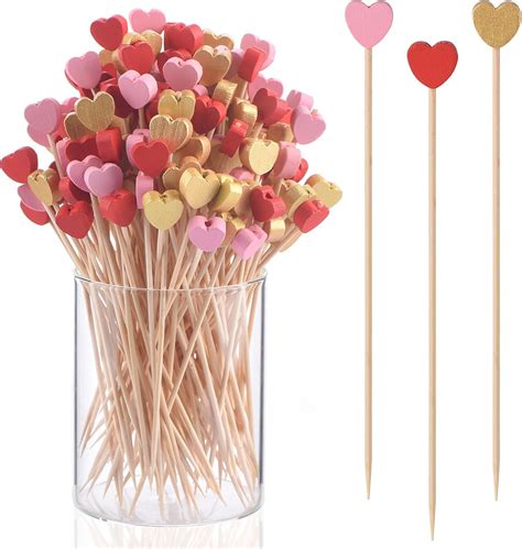 Amazon.com | JtmyAota 100 Pack Heart-Shaped Bamboo Cocktail Picks, 4.7 ...