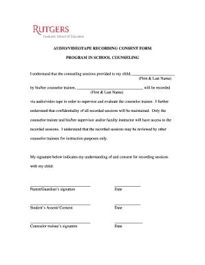 Fillable Online gse rutgers AUDIOVIDEOTAPE RECORDING CONSENT FORM ...