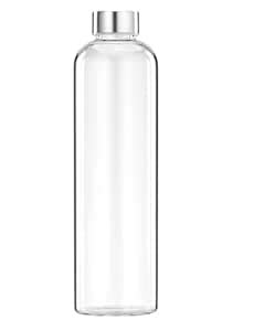 Premium Glass Water Bottle with Stainless Steel Lid, Clear Borosilicate ...