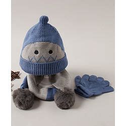Babyhug Woollen Cap Glove & Muffler Set - Blue