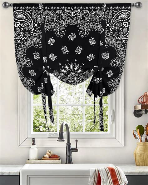 Black White Bandana Bohemia Curtains for Living Room Bedroom Modern Tie ...