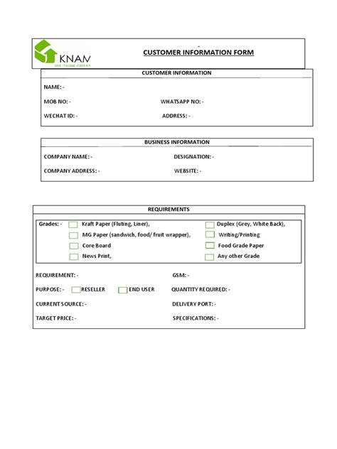 Customer Information Form PDF 的图像结果