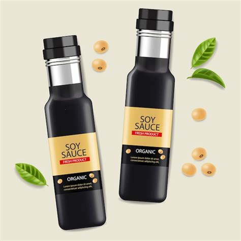 Soy sauce vector realistic bottles. product placement label design 3d ...