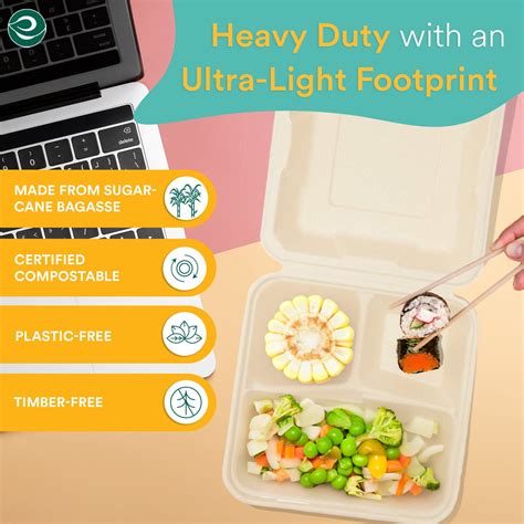 Buy 9 Inch Square Compostable 3 Compartment Clamshell – EcoSoul Home