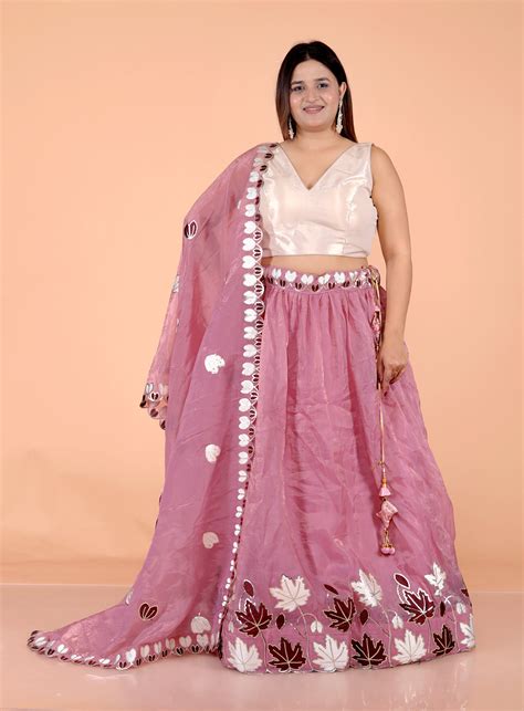 CRUSH TISSUE APPLIQUE WORK ONION PINK LEHNGA BY SKFBHOLUBHAI – SKF ...