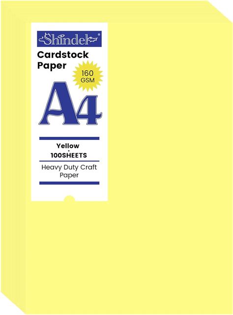 Shindel 100 Sheets Cardstock Paper, Construction Paper A4 Yellow Card ...