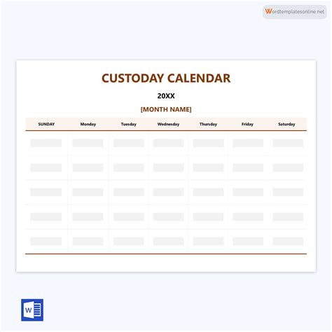 Free Custody Calendar Templates | Word, Excel