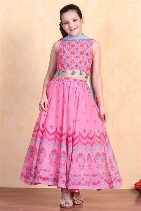 Buy Pink Printed Flared Lehenga Set Online at Biba India