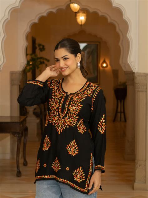Women’s Rayon Cotton Chikankari Short Kurti – SurtiSilk