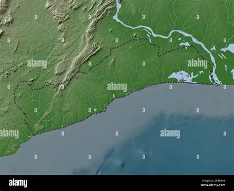 Greater Accra, region of Ghana. Elevation map colored in wiki style ...