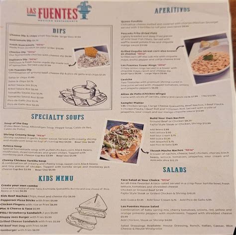 Menu at Las Fuentes Mexican Restaurant, Arnold
