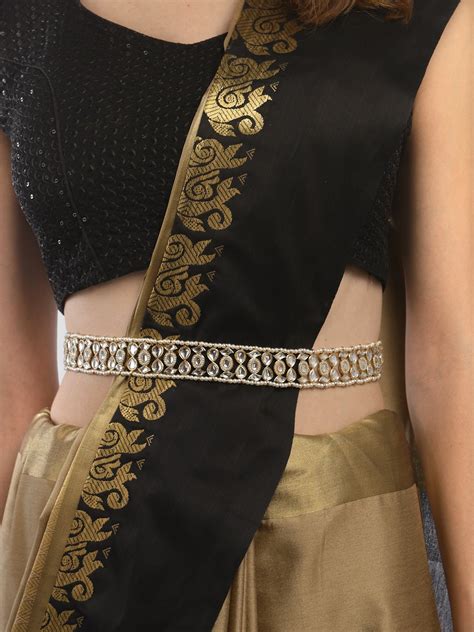 Karatcart Gold Plated Drop Shape Kundan and Pearl Beaded Kamarbandh