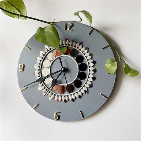 Buy Handcrafted Grey Lippan Art Clock Online On Zwende