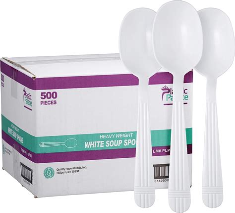 Displastible Disposable White Plastic Soup Spoons Heavyweight BPA-Free ...