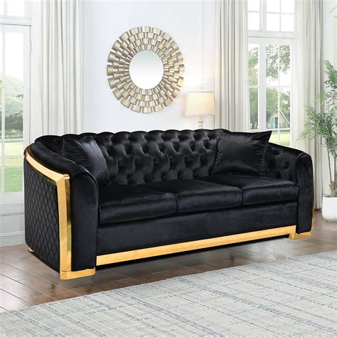 Amazon.com: LuxyHoom 81.1" Velvet Chesterfield Sofa, 3-Seater Modern ...