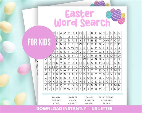 Kids Easter Wordsearch Easter Printable Game Easter Word Search for ...