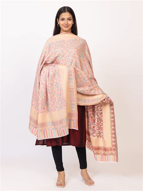 Tillaari Pink Kaani Shawl with Multicolor Floral and Paisley Design