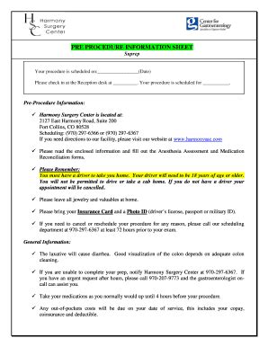 Fillable Online PRE PROCEDURE INFORMATION SHEET - bharmonyascbbcomb Fax ...