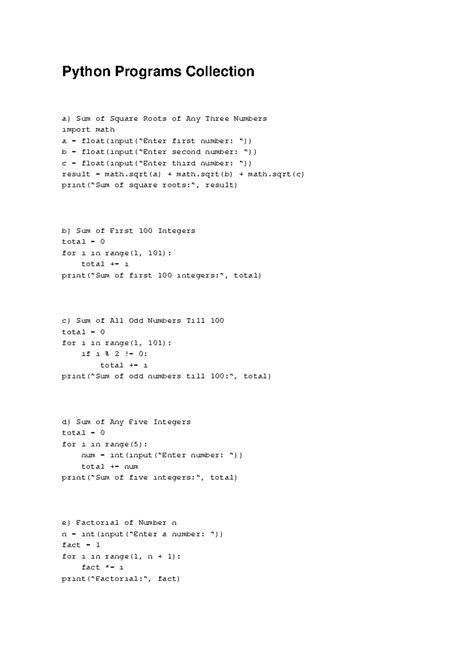 Python Programs Collection: Basic Math Functions & Algorithms - Studocu