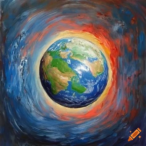 An impressionist painting of planet earth broken in two on Craiyon