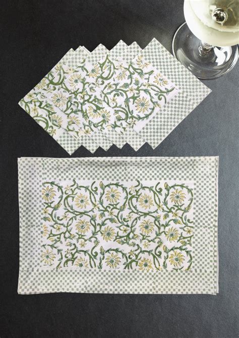 Dining Table Mats with Soft Napkins GreenYellow - Chequered – THE ...
