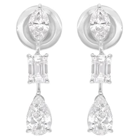 1.73 Carat SI/H Marquise Pear Emerald Cut Diamond Earrings 18 Karat ...