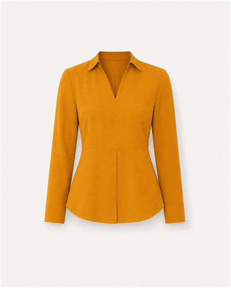 Buy Mustard Collared V Neck Full Sleeve Top Online | Fablestreet
