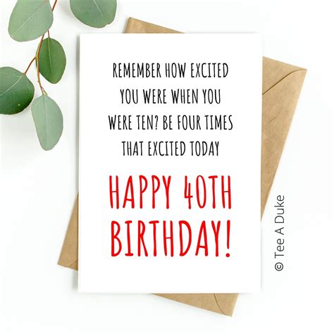 40th Birthday Card, Funny 40th Birthday Card, Card for Him for Her Son ...