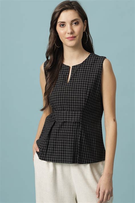 Buy Gipsy Black Medium Length V-Neck Cotton Blouse - Gipsy Online