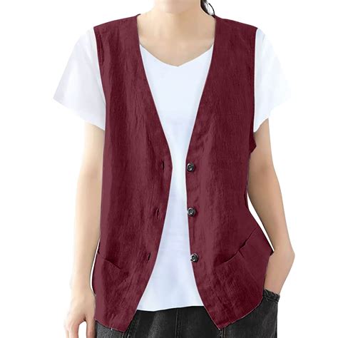 LISTHA Women's Summer Vest Vintage Cotton Linen Vest Loose Sleeveless ...