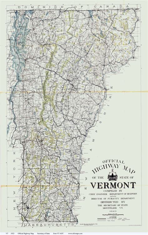 Large scale old highway map of the state of Vermont - 1923 | Vermont state | USA | Maps of the ...