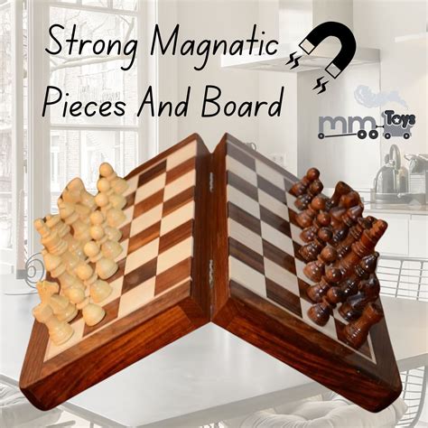 MM Toys Handcrafted 10 x 10 Inch Wooden Magnetic Chess Board Set Made ...