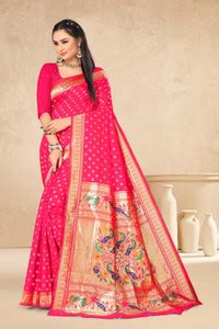 Buy DURGA SAREES Embellished Banarasi Silk Blend Red Sarees Online ...