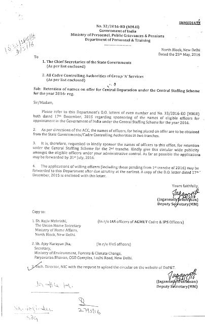 Retention of names on offer for central deputation under the central ...